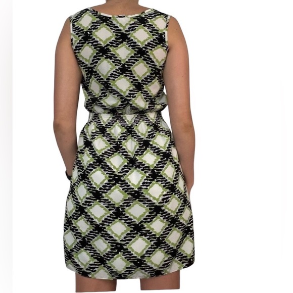 Banana Republic Diamond Print Sleeveless Sheath Dress Green Black & White Size 0 - Picture 3 of 13